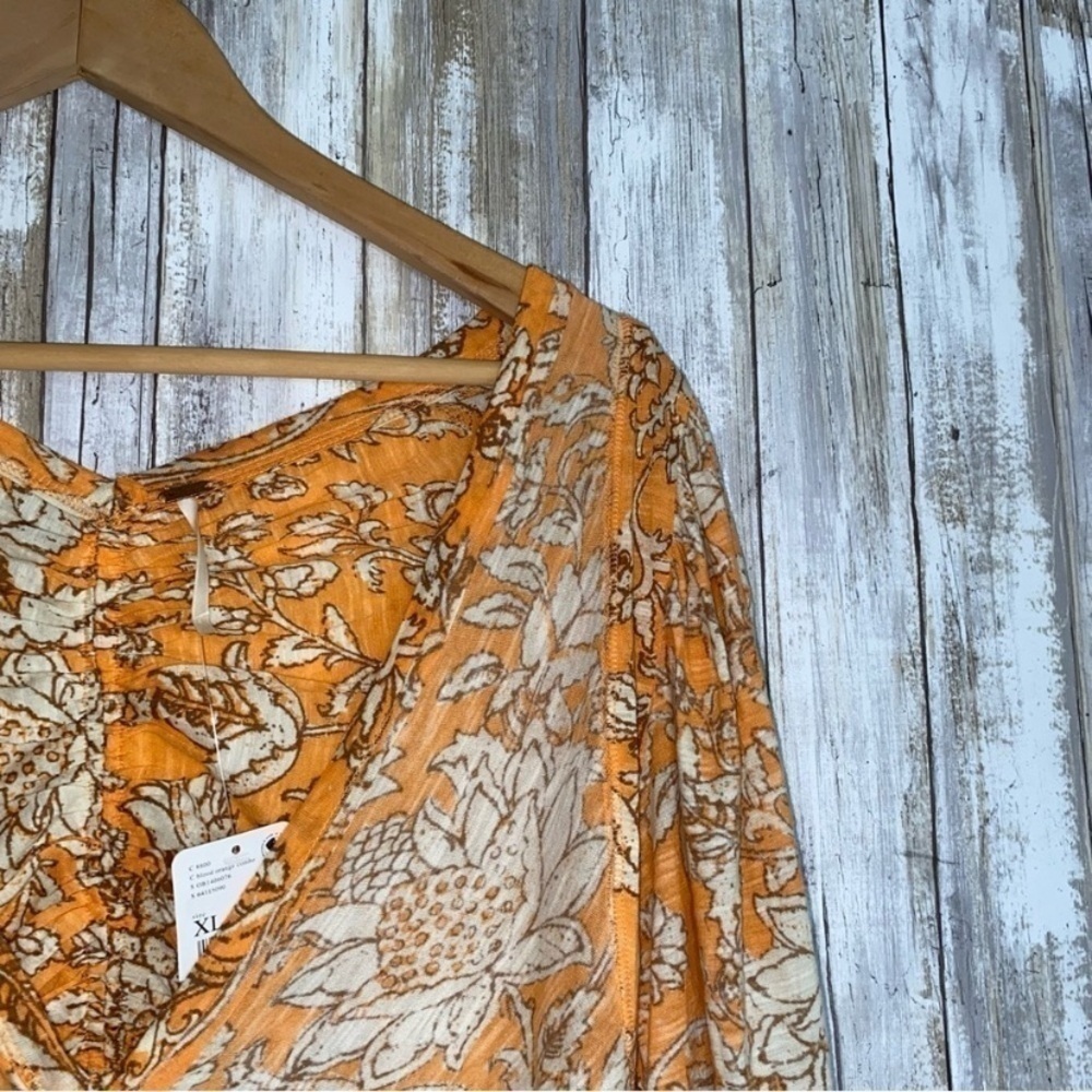 Free People Say The Word Top Blood Orange Floral Ruched Long Sleeve Blouse S NWT - Picture 6 of 11